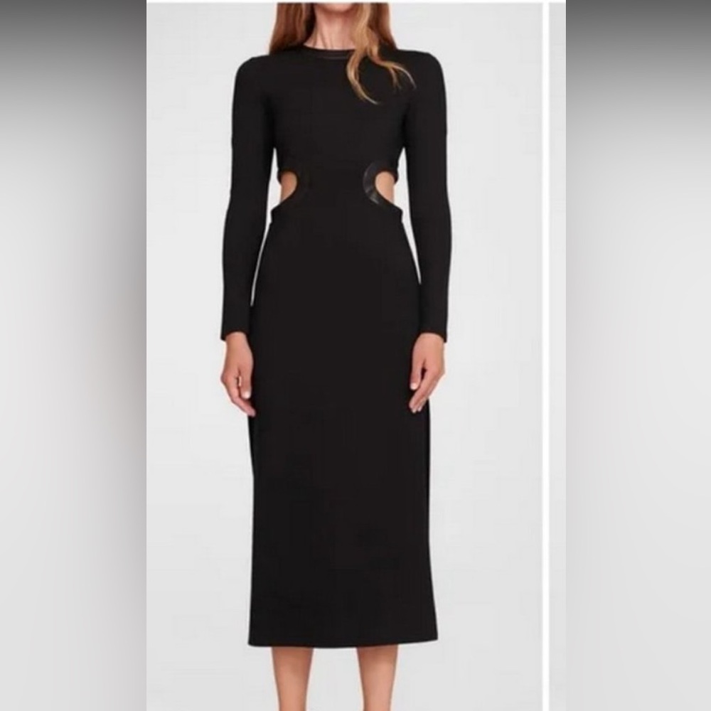 Staud dolce cutout vegan leather trim around waist.